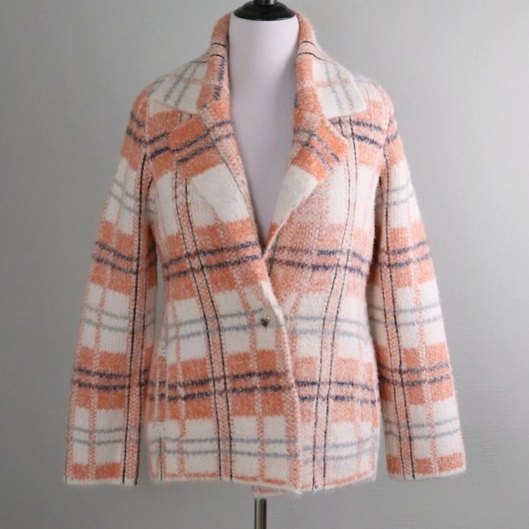 Soft Surroundings  Briony Soft Orange Plaid Sweater Jacket size small - Picture 1 of 9